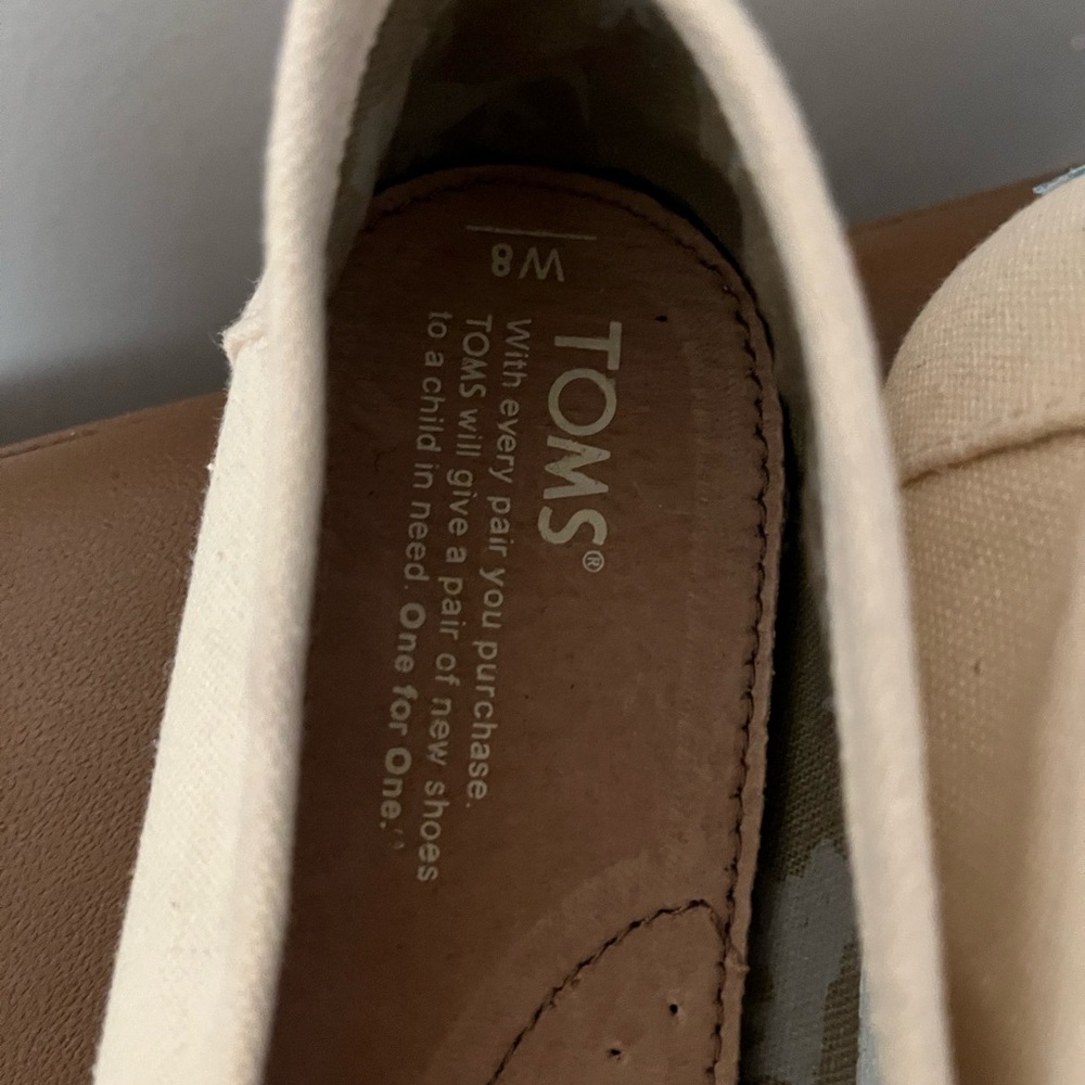 Tom’s shoes never worn
